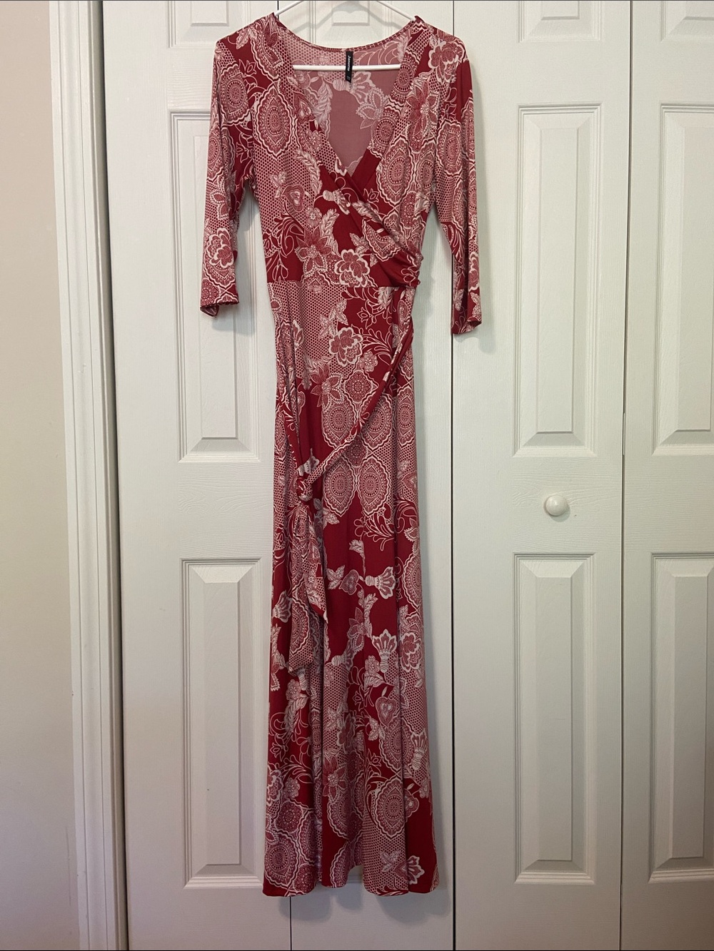 Rust Floral Wrap Maxi Dress - Women's Elegant V-Neck